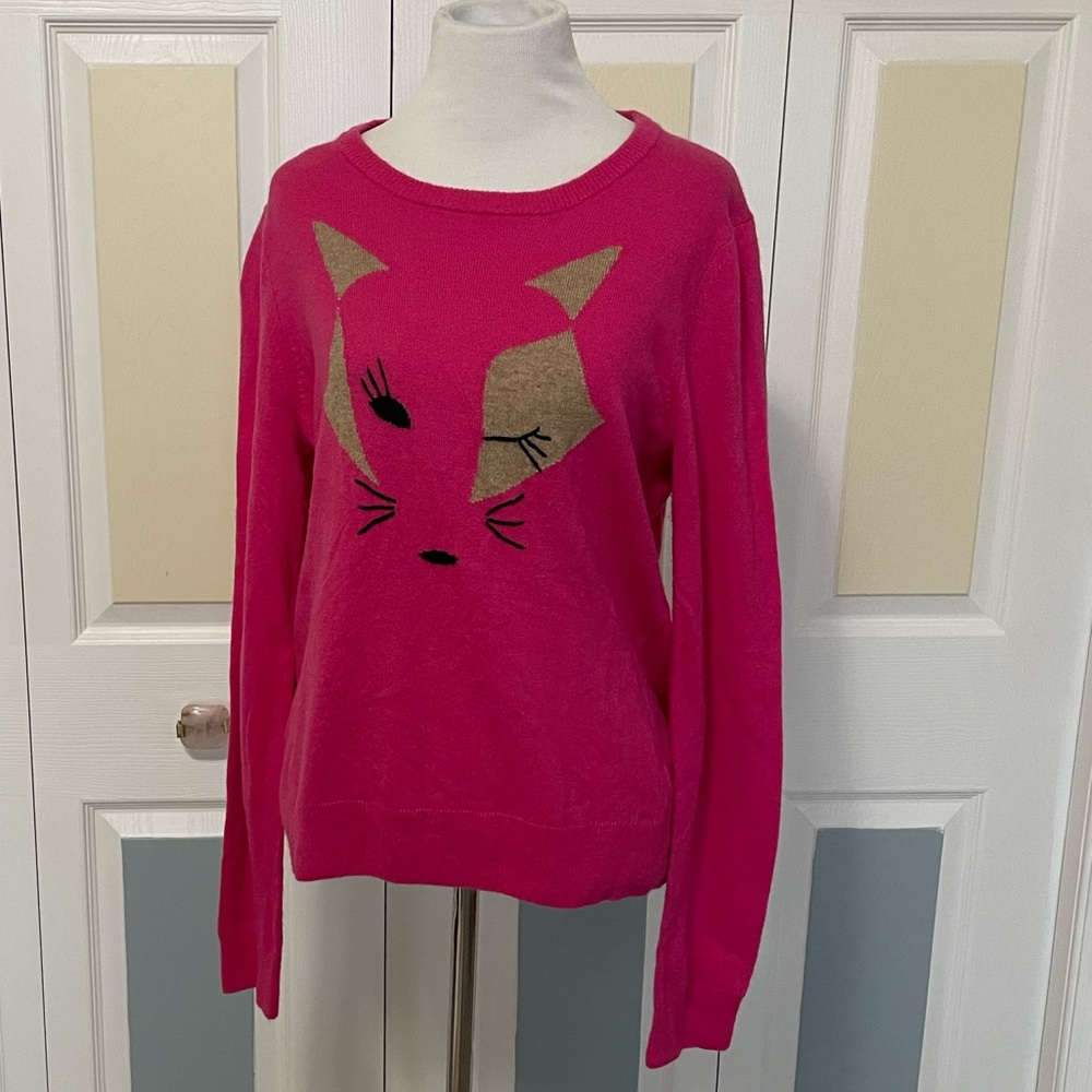 C. Wonder Pink Crew Neck Sweater with Art Deco‎ Fox Design Size L